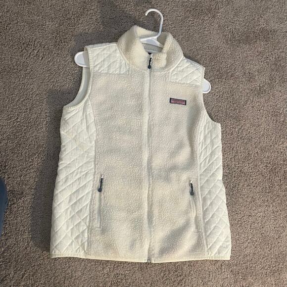Vineyard Vines Ivory Fleece Zip-up Vest, Quilted Design, Mesh Lining, Size S - Picture 1 of 4